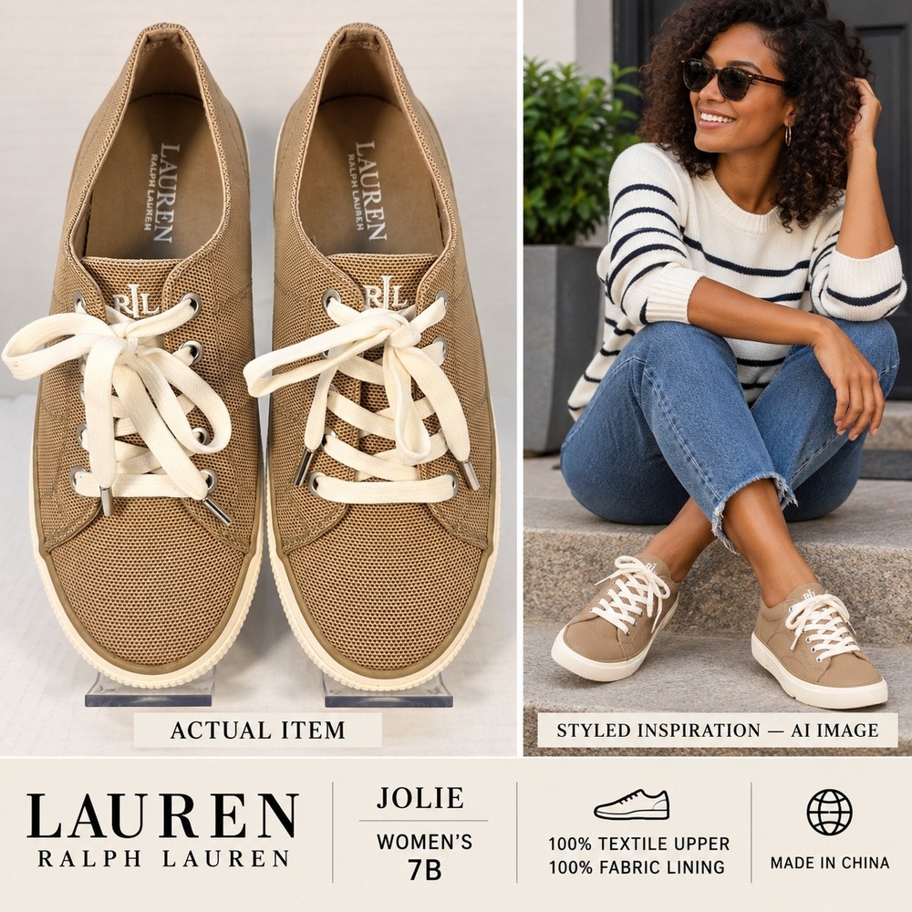 Lauren Ralph Lauren Jolie Sneaker‎ Womens Low Top Tan 7B NWOT Preppy Aesthetic